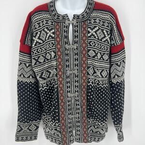Vintage Devold Norway Nordic Buckle Front 100% Wool Cardigan Sweater Size M